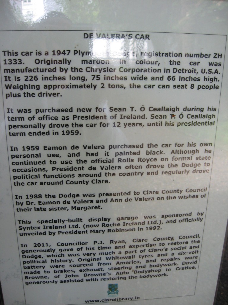 De Valera car details, Ennis, County Clare